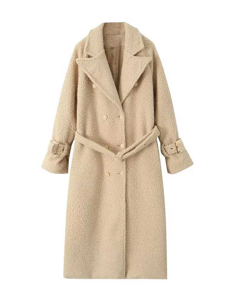 HH New Woman Winter Fashion Solid Color Long Slves Double Breasted Belt Decoration Long Coat Female Casual Commuting Long Coat T260829