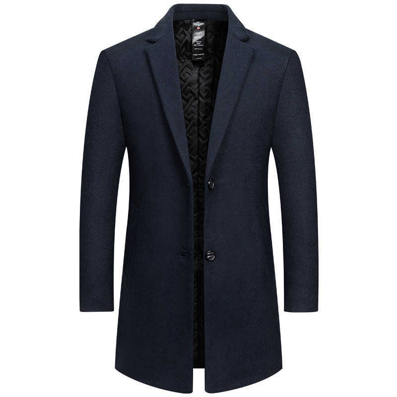 Brand Blends BROWON Men's Wool 2026 Winter Elegant Woolen Coat Man Thicken Navy Color Smart Casual Outdoor Long Overcoat for Men Wollmantel D26