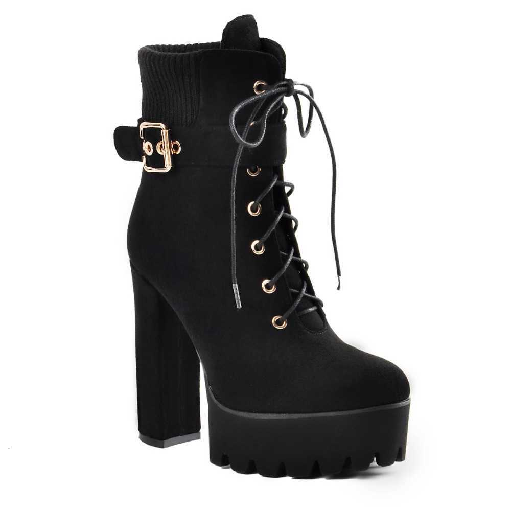 Botas aterciopeladas Onlymaker, botas con plataforma de tobillo, tacones altos gruesos, correa de talla grande, botines de Cosplay negros para mujer