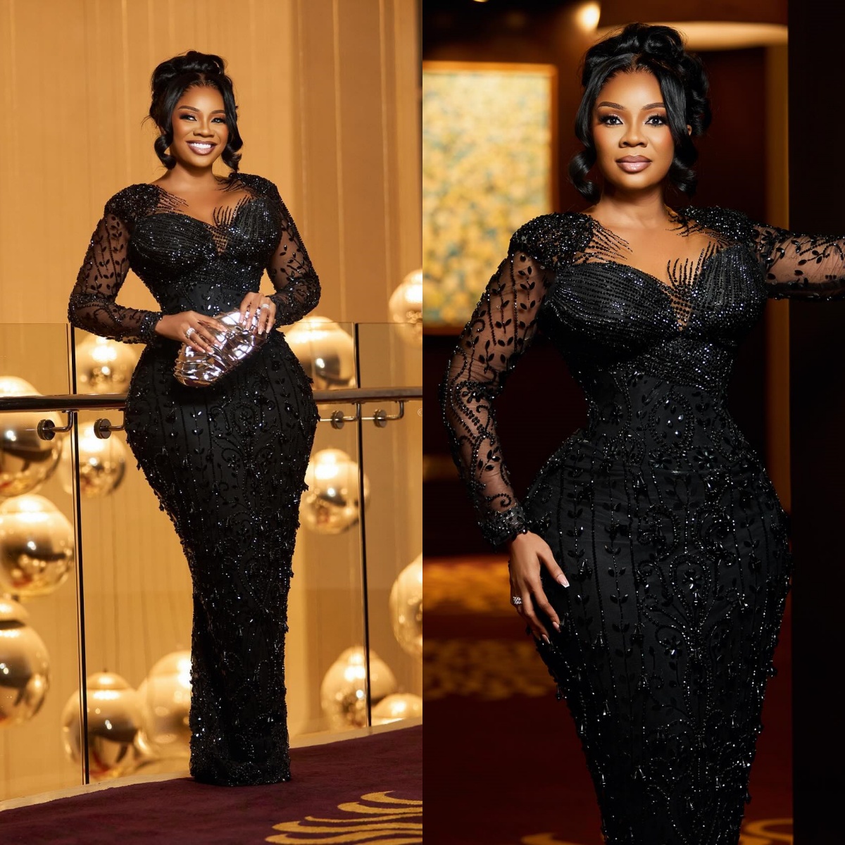Modern Sequins Prom Dresses Crystal O Neck Mermaid Evening Dresses Beaded Long Sleeves Party Gown Customized Vestidos De Noche Plus Size