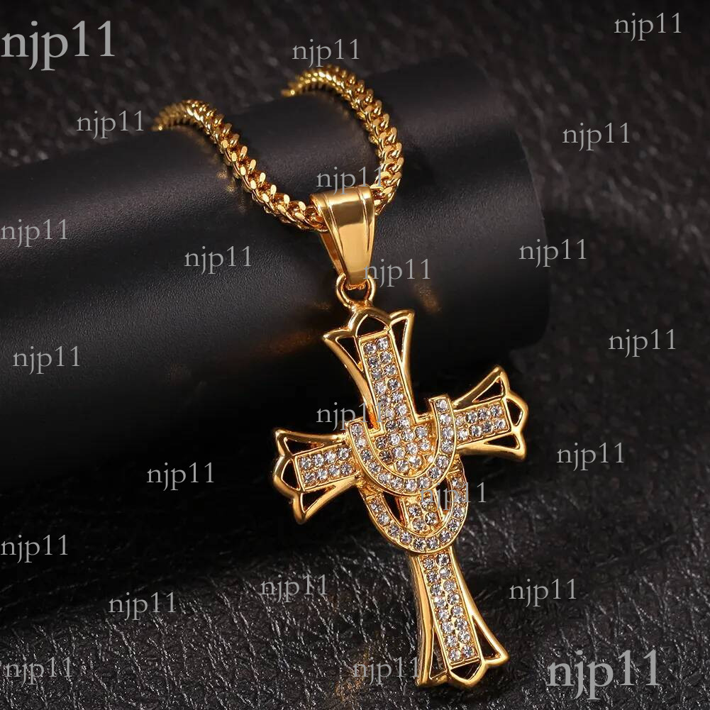 Shining Cross Pendants Necklace Stainless Steel 18K Real Gold Plated Men Gift Religious Jewelry