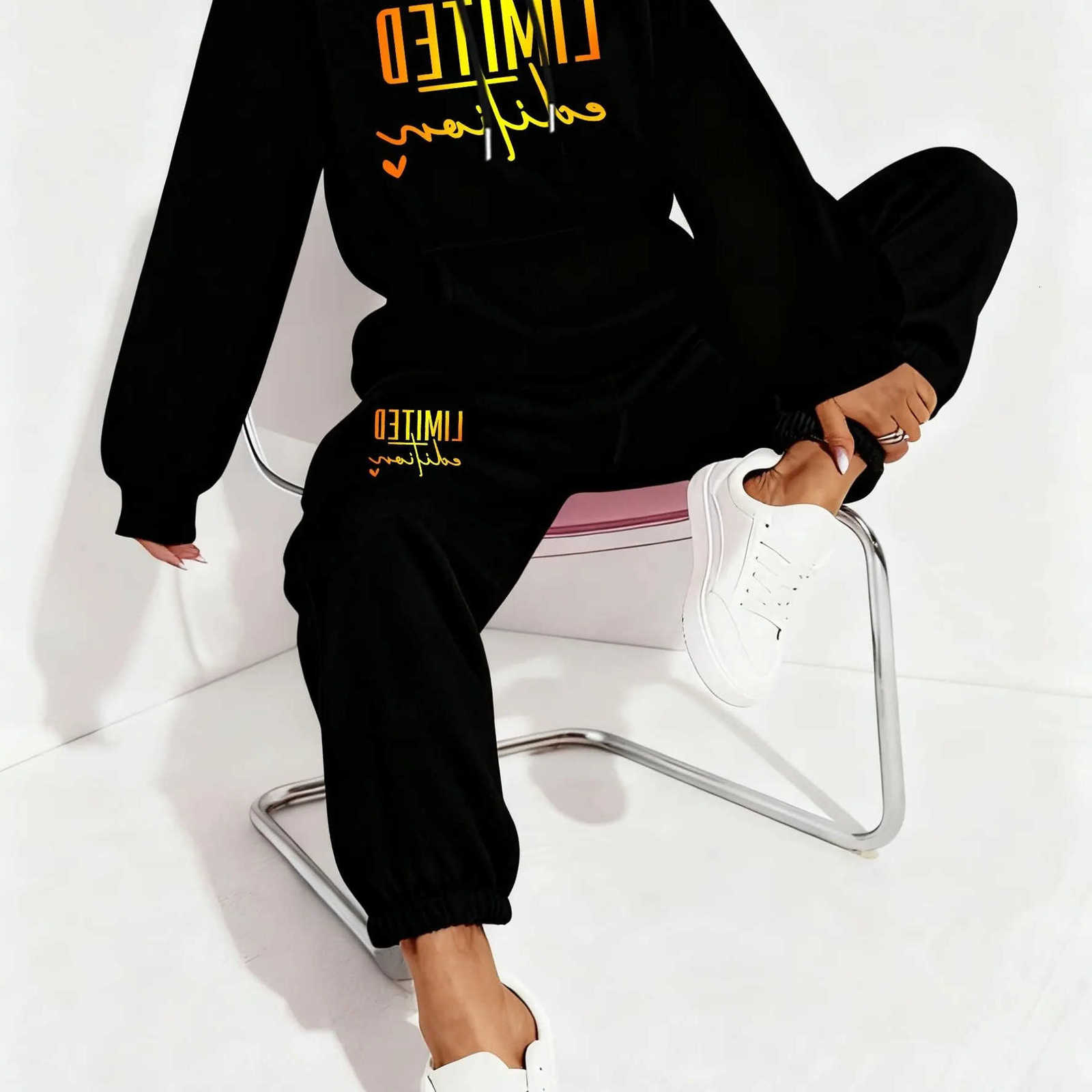 Hoodies Sweatshirts 2026 letter Men's printed sportswear set men's and women's hooded sweatshirt long pants set spring and autumn win