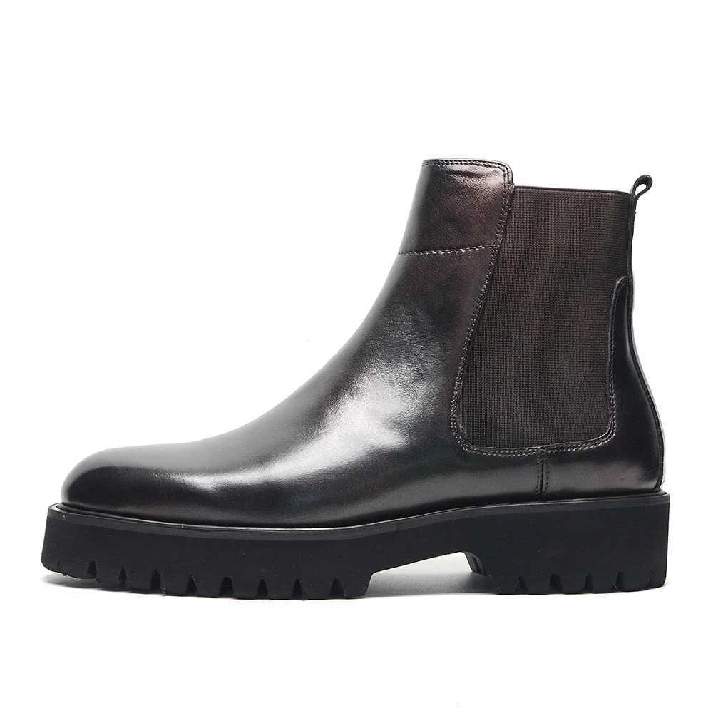 Botas superiores Estilo británico Botas altas Chelsea para hombre Aumento de altura Clásico Cuero genuino Banda elástica Hombres Otoño Invierno Zapa