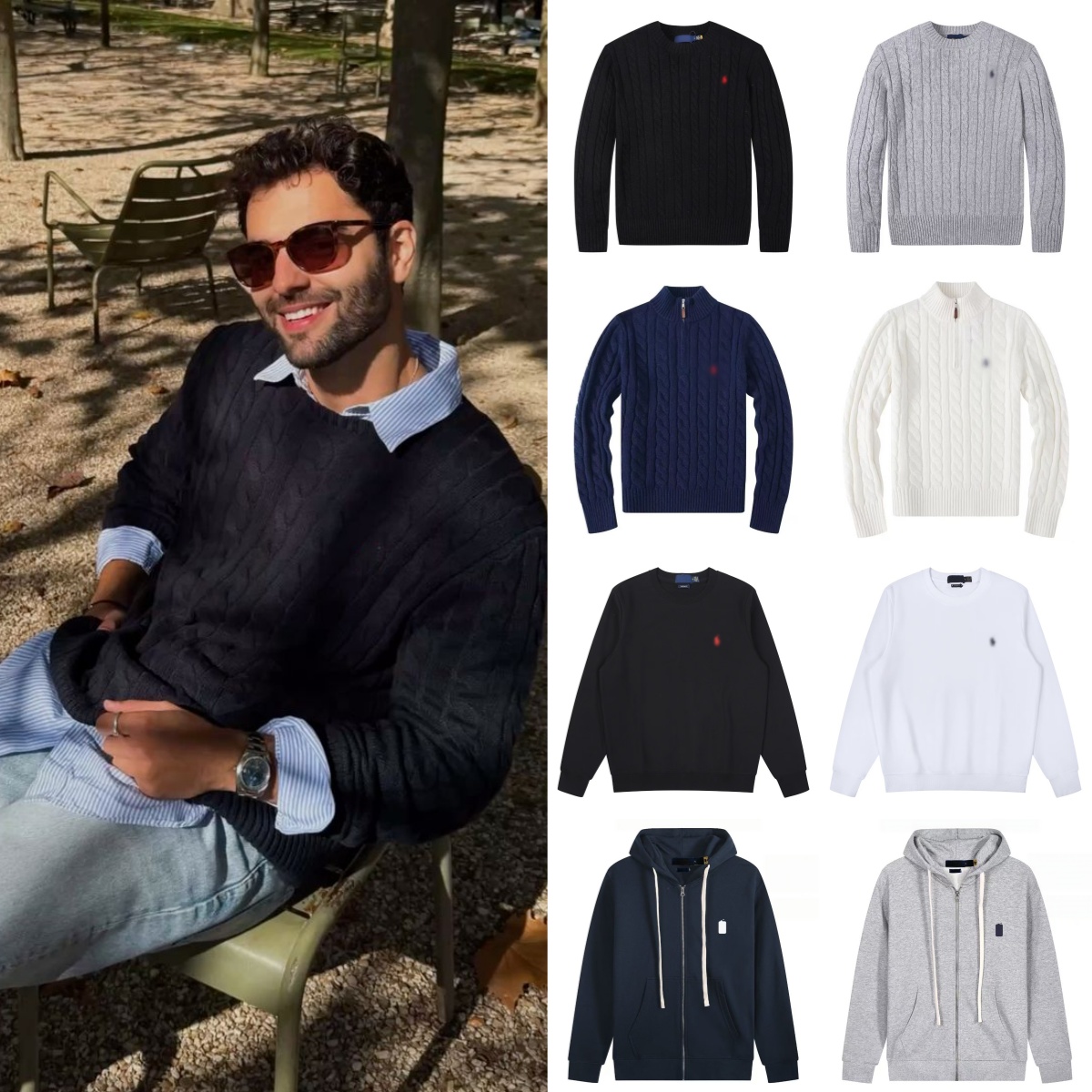 2027 NEW polo ra1phd laurend Men's hoodie Mens Sweaters Wool Casual High Quality Pull Half Zip Women Hoodie Winter Long Sleeve Sweater Pullover