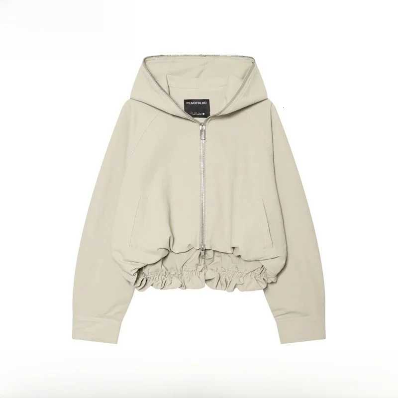 Summer Women's Jackets Trendy Spring New Arrival Women's Jacket with Elastic Waist Zipper Pockets Hooded Polyester Fiber Long Sleeve Short