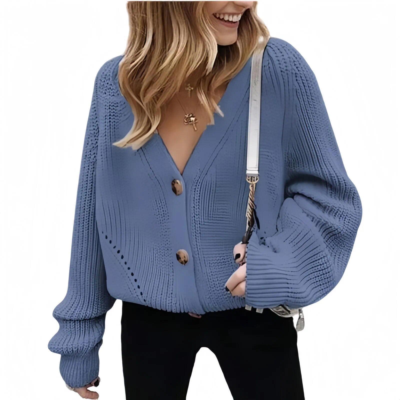 Sweater Women Designer Jacket Women Knitted Cardigan Women Autumn Winter Ladys Long Sleeved Knitted Coat Button Design Pure Color V Neck Short Top L