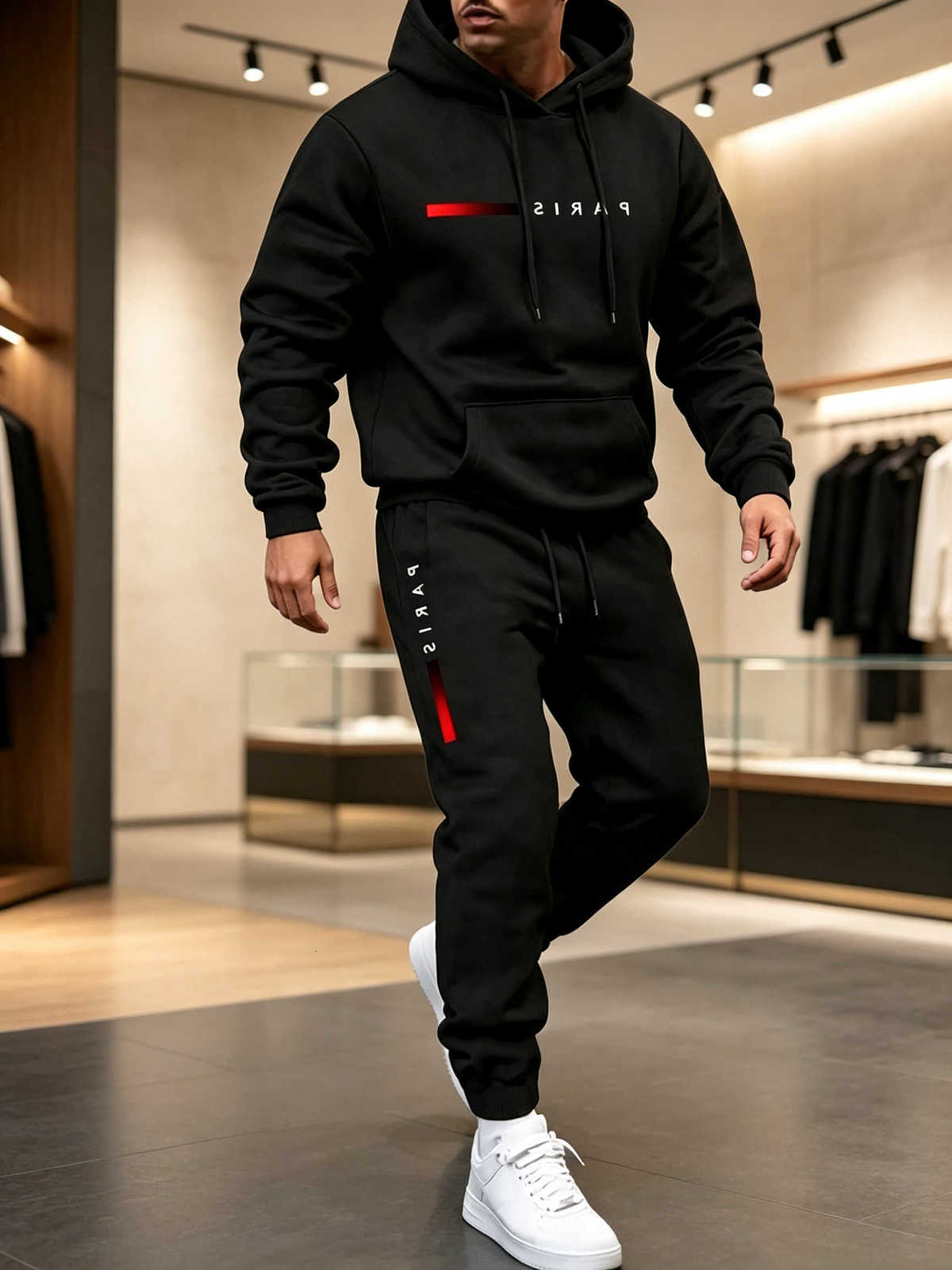 sale Men's Hoodies Sweatshirts 2026Hot letter printed sportswear set men hooded sweatshirt long pants set spring and autumn winter warm suit tw