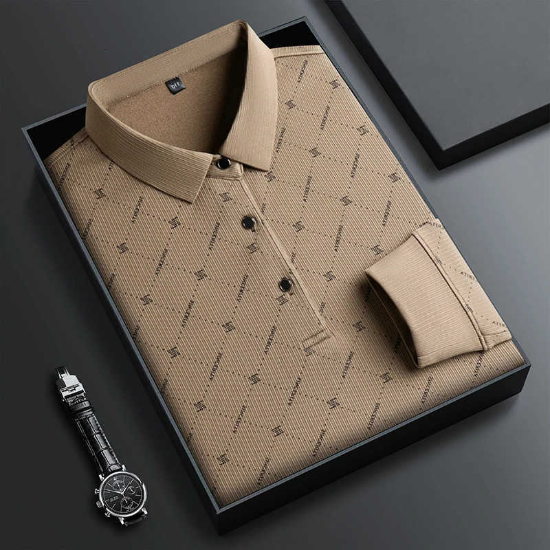 New Men's Casual Men's Shirts Business Casual Long Sleeved Shirt with Badge Solid Color Polo Shirt Fashionable Breathable Comfortable Vers
