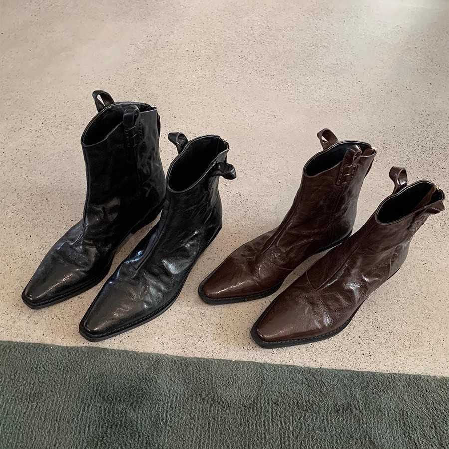 Versión de piel de oveja ~ Botas occidentales con punta puntiaguda y corte en V Botas Chelsea para mujer con pliegues Botas ajustadas Botines de cue