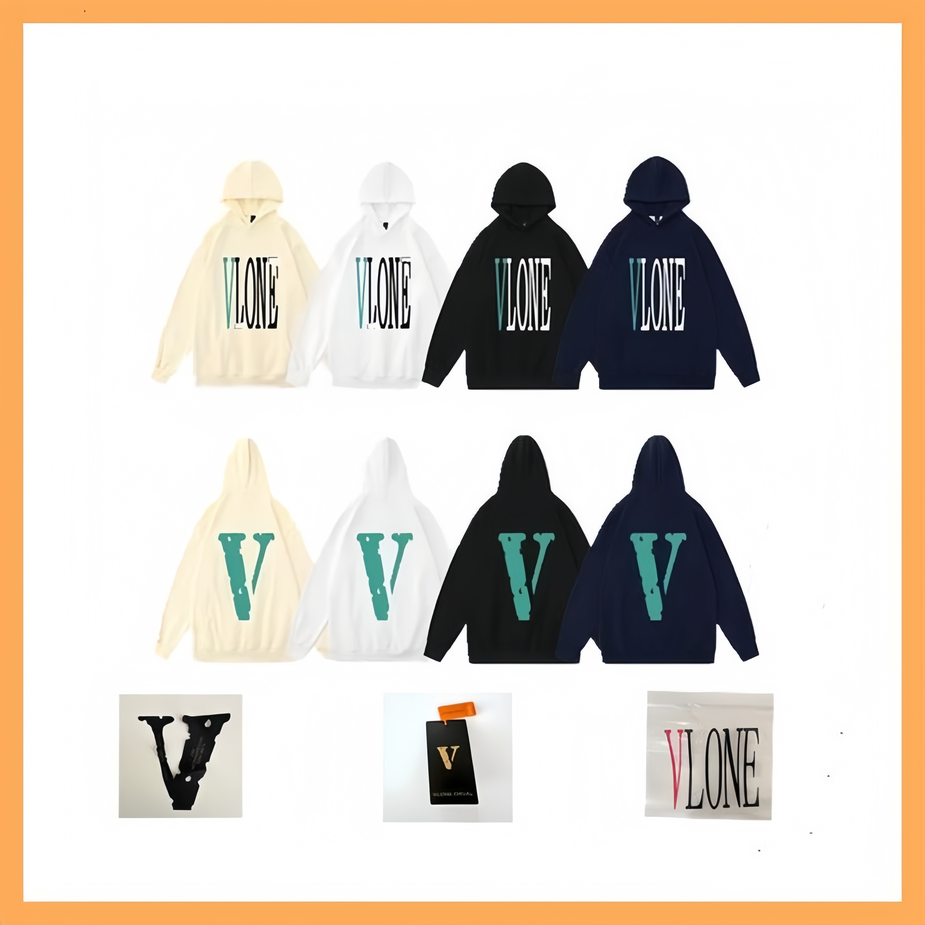 Designer Basic Solid Color Big V Letter Print Cotton Couple Hoodie Streetwear Men Women Spring Autumn Sweatshirt