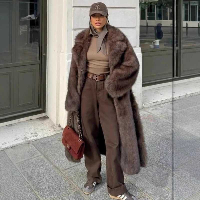 Faux Fur Jackets Women Solid Elegant Long Coat Cardigan Warm Thick Outerwear Jacket Furry Strtwear Coats Autumn Winter T260829