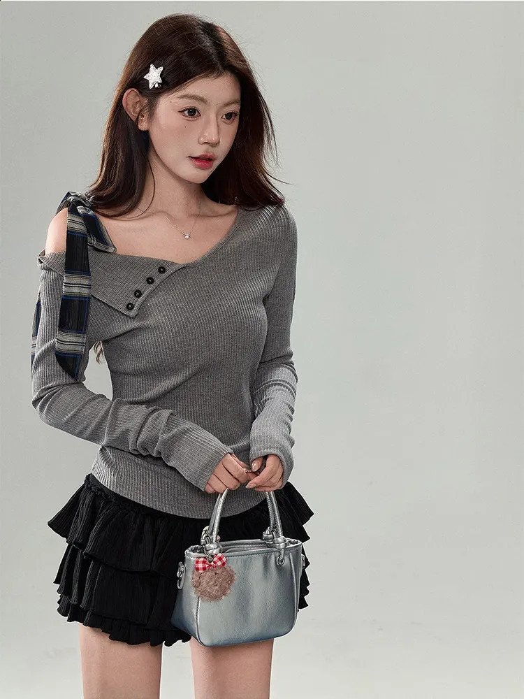 Women Grey T-shirt Harajuku Korean Y2k Tees Top Vintage 90s Aesthetic Long Sleeve T-shirt 2000s Trashy Fashion Clothes 2026 260920