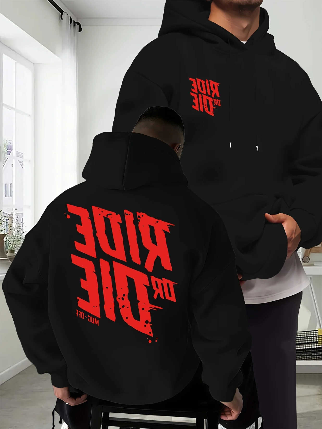 Hoodies Sweatshirts Punk-style Distressed Men's Slogan Men's Hoodie Eye-catching Red Graffiti Double-sided Print Street Style Loose Pullov