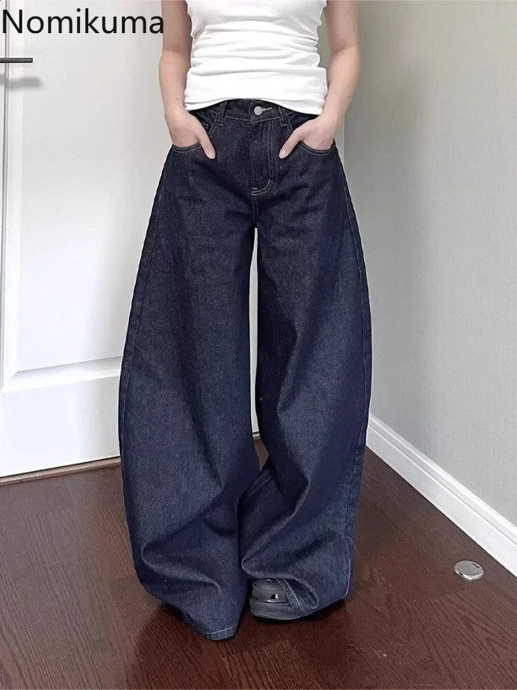 Jeans Donna Streetwear Chic Y2k Pantaloni a gamba larga Bottms Pantaloni in denim dritti a vita alta Casual Pantalon Femme coreano 260921