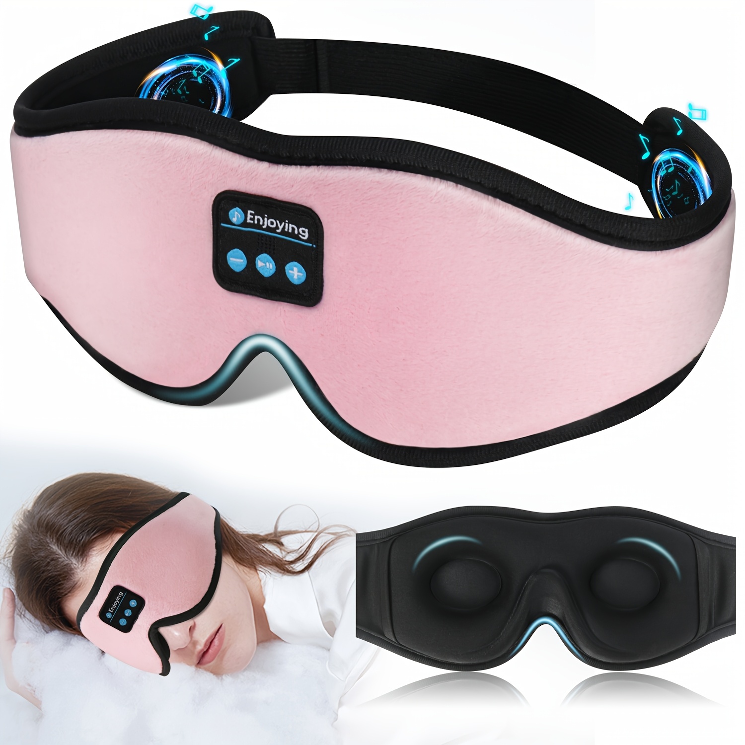 1 paquet de masque de sommeil Bluetooth 3D pour adultes, profitez d'un sommeil immersif avec réduction active du bruit, idéal pour les voyages d'