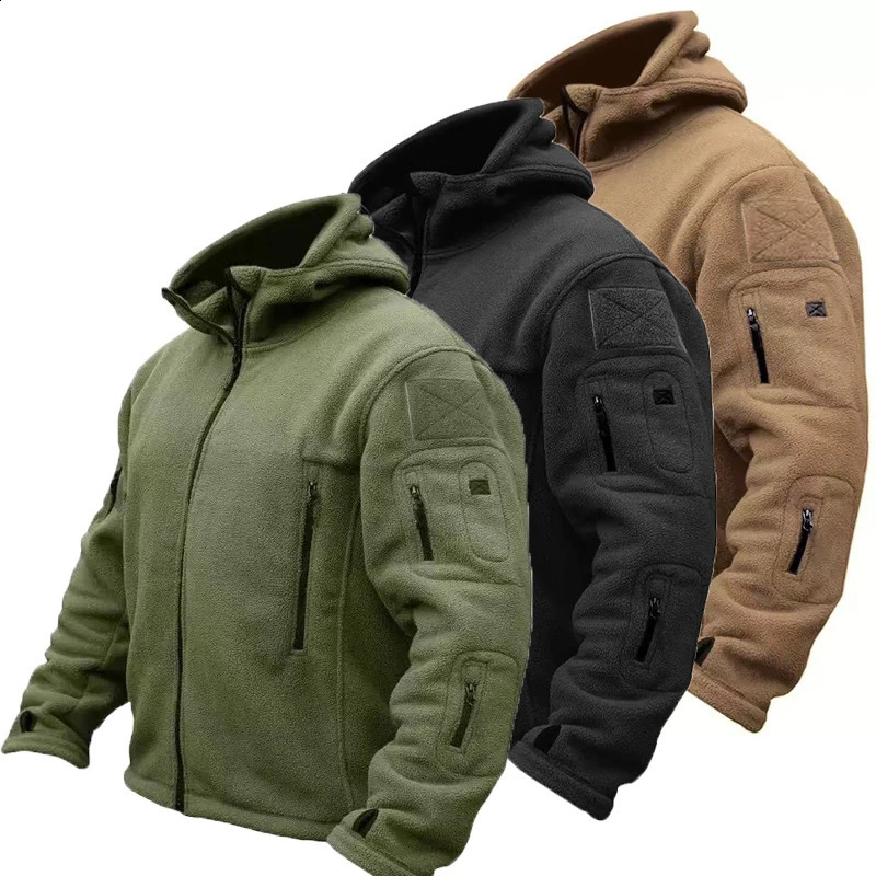 Men Winter Autumn Polar Fleece Tactical Military Combat Cargo Jackets Trekking Hiking Camping Climbing Hooded Sportswear Coat 260920