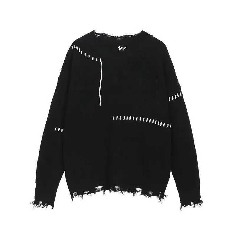 Juspinice Y2K Distressed Tassel Knit Men Autumn Winter Streetwear Sweater Oversized Loose Fit Pullover Unisex Women S260921ENZV