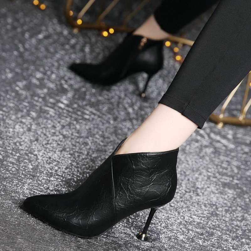 Woman Boots Sexy Naked Boots Autumn/Winter Shoes Women High Heeled Ankle Botas Thin Heel Pointed Toe Female Footware BLACK BEIGE H260921