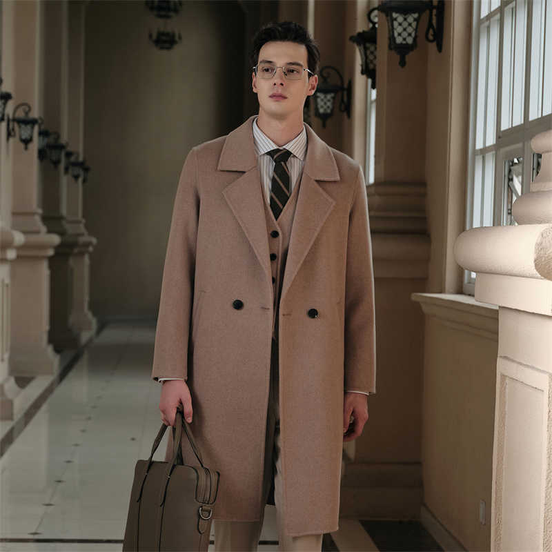 Wool Blends 100% Pure Men's Wool Men'S Coat Autumn And Winter Loose Double-Sided Wool Long Trench Coat Business Casual Woolen Jacket D2609