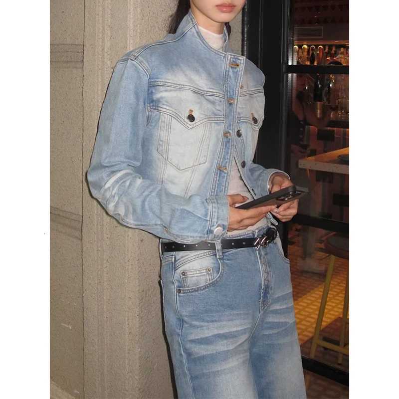 2025 Women's Jackets Spring Autumn New Style Loose Fit Casual Denim Stand Collar Jacket Vintage Design Slimming Short New Top Women's Wear