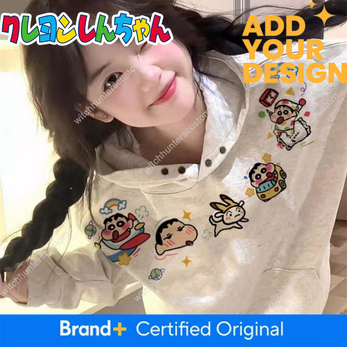 Linda sudadera con capucha Crayon Shin-chan con temática de dibujos animados para mujer, nueva colección primavera/otoño 2026, forro polar, estilo c