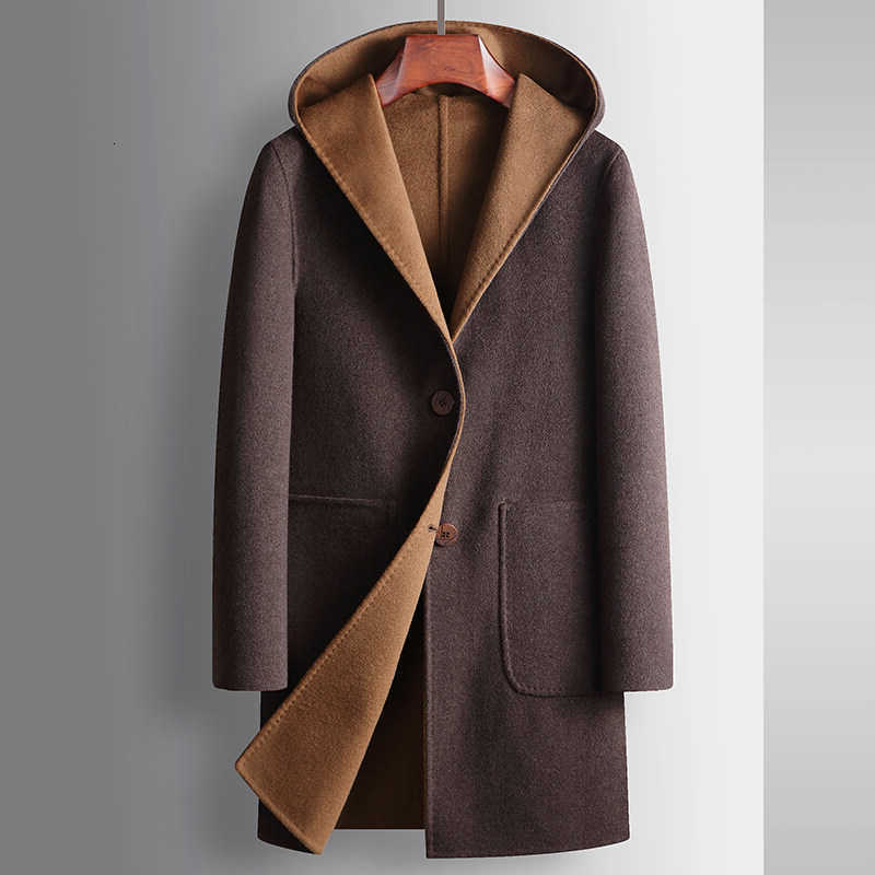 Winter Blends 2025 Men's Wool New Men's Hooded Woolen Coat Long Thick Warm Business and Leisure Coat High end Fabric 55% Pure Wool D260921