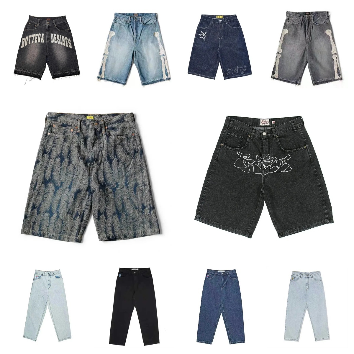 mens Shorts KAPITAL 23SS 21SS Blue Dyed Retro Distressed Loose Rivet-Inlaid GemstoneDenim Cotton jeans Jacquard feather pants bell bottoms Nylon cas