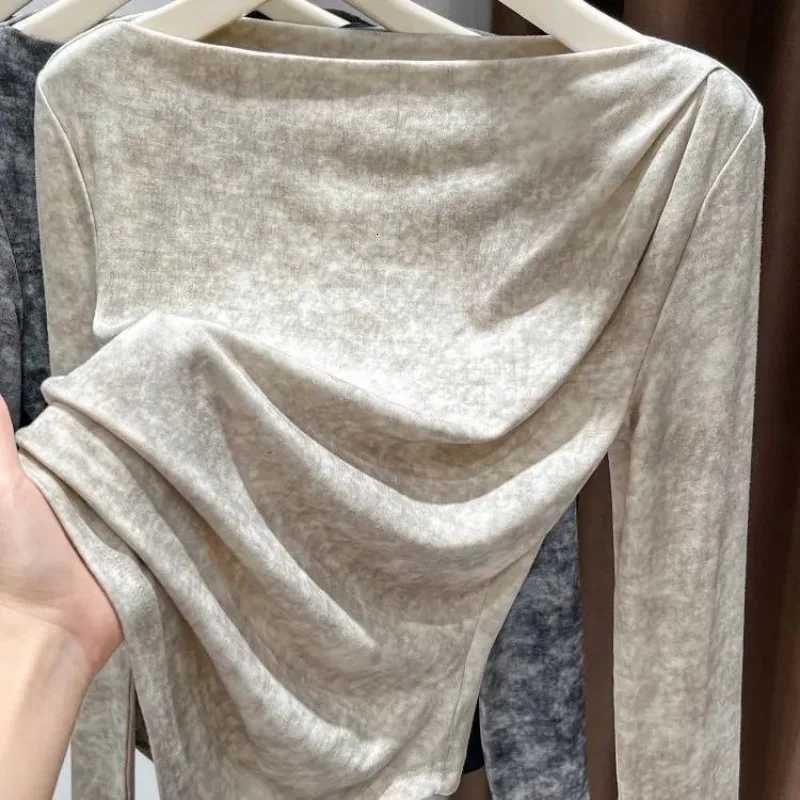 Women's T-Shirt Women's Boat Neck Ruched Top Slim-Fit Long-Sleeve T-Shirts Thermal Base Layer Tees Q260921