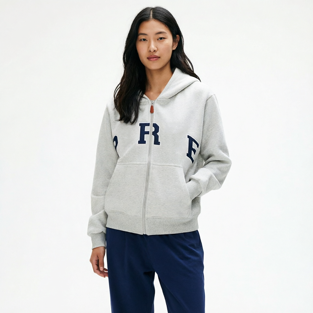 PAR Womens Embroidered Zipper Jacket Female Fitted Sweatshirt Zipper Coat Autumn Winter Hoodie for Outdoor Activities E7344
