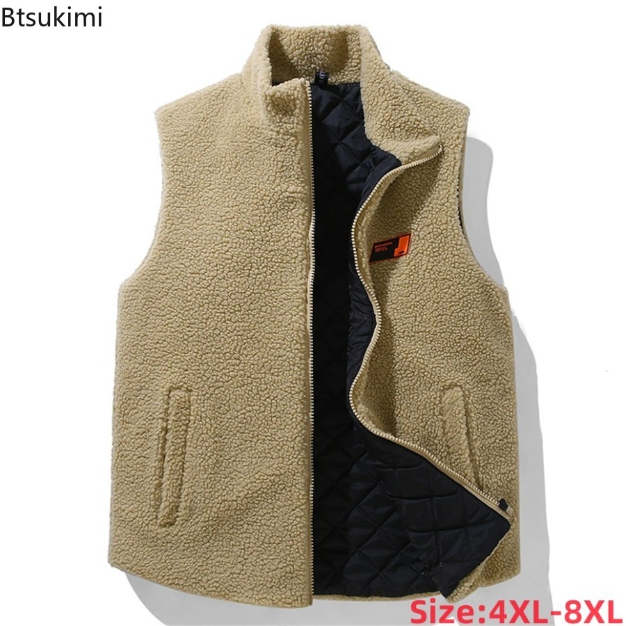 New Men's Fashion Casual Winter Male Warm Thick Vest Solid Color Polar Fleece Sleeveless Jacket Plus Size 8XL J260921