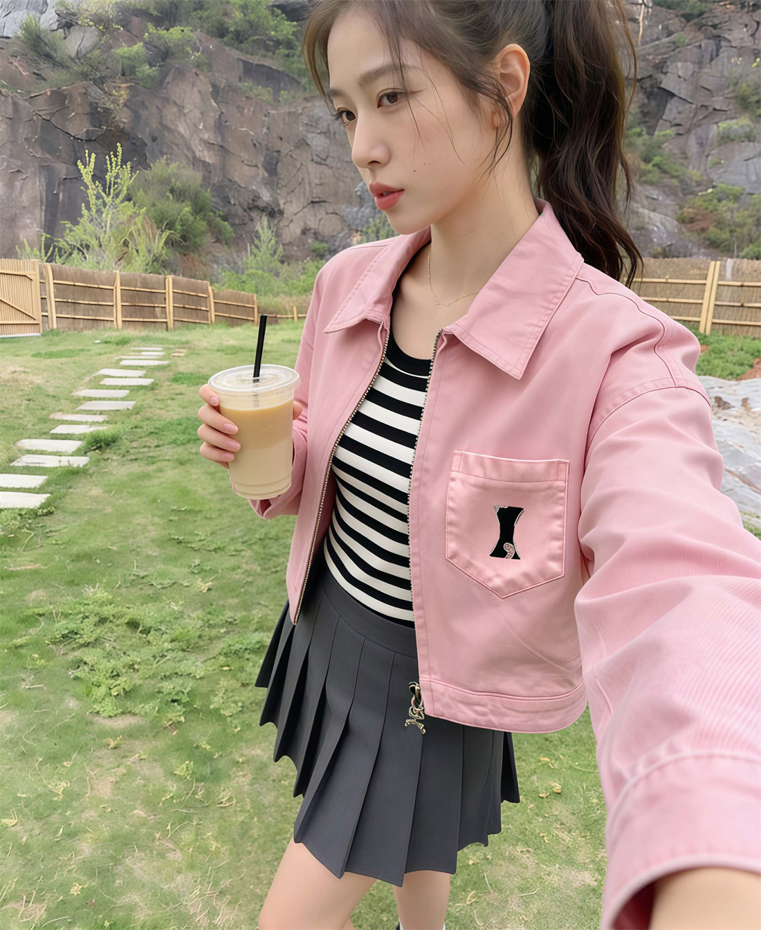 ZIC Street Style Cropped Cargo Jacket For Women Loose Drop Shoulder Long Sleeve Lapel Printed Denim Coat Daily Commute Versatile Top