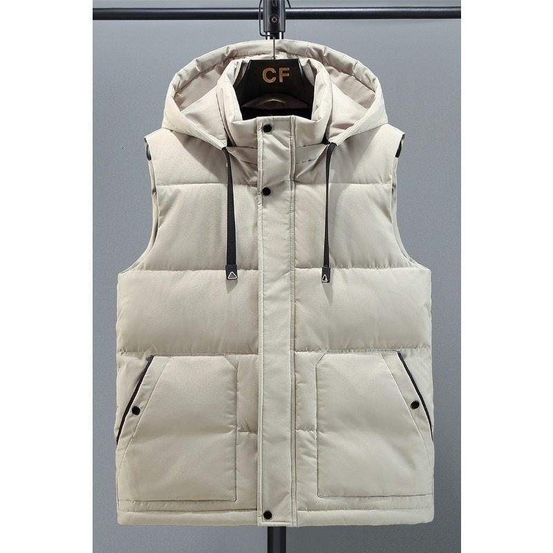 Outdoor Warm Autumn Winter New Solid-color Waistcoat Mens Down Cotton with Hood Stand-up Collar Work Vest J260921