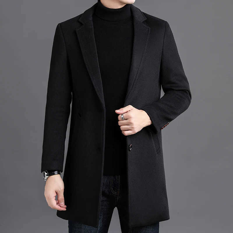 LIBIELIY Blends Men's High Wool Quality Men's Mid-Length Woolen Coats 2025 Autumn Winter Business Casual Wool Windbreaker Jackets Outwear