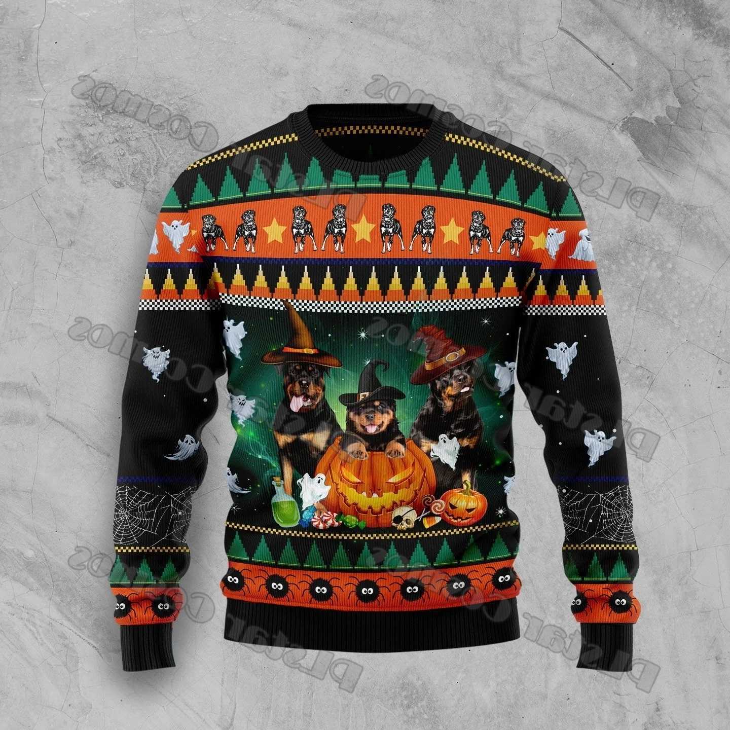 Cosmos PLstar Rottweiler Hallown 3D Printed Men's Ugly Christmas Sweater Winter Unisex Casual Knit Pullover Sweater ZZM29 S2609213LMI