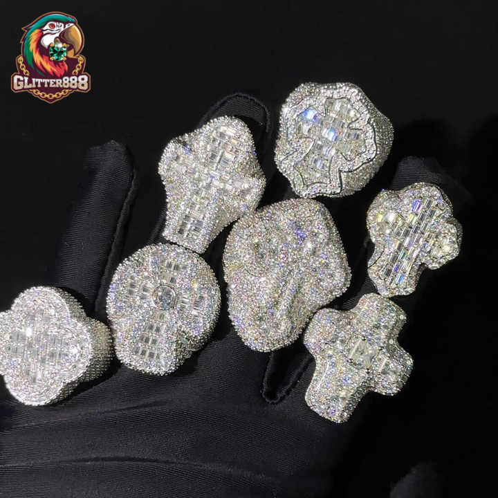 Hip Hop Style Hot Sale Vvs Moissanite Men Diamond Rings 925 Silver Ice Out Ring Cross Moissanite Hip Hop Ring Collection Memory