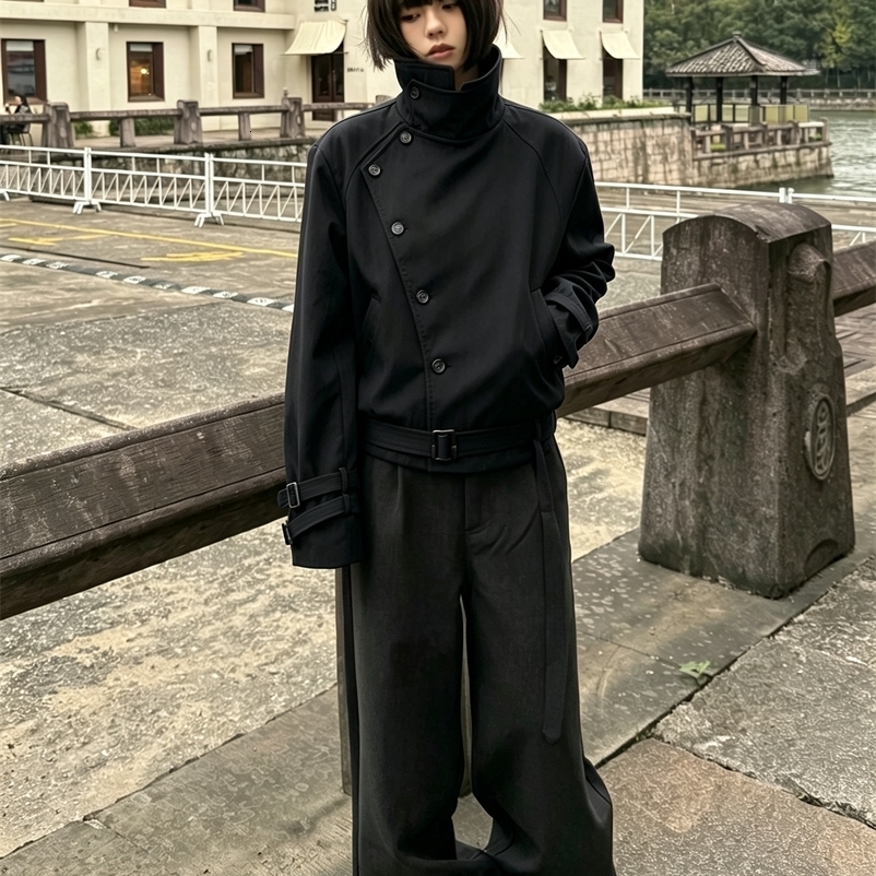 European and American retro y2k solid color n sense oblique breasted Harajuku autumn and winter coat for men and women 260920