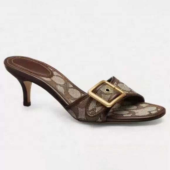 luxury Designer Sandal Slippers Vintage Metal Buckle Dress Shoes Brown black Print Fashion kitten heel Summer Slide Sexy heels Women evening party O