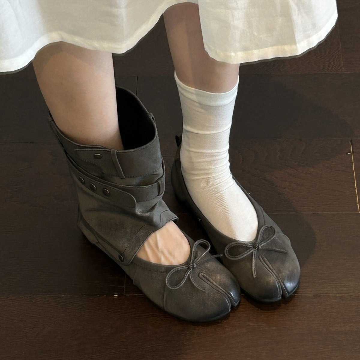 Botas de mujer bidireccionales desmontables de piel de oveja botines de mezclilla lavada estilo mujer con lazo pezuña de cerdo bailarinas con punta