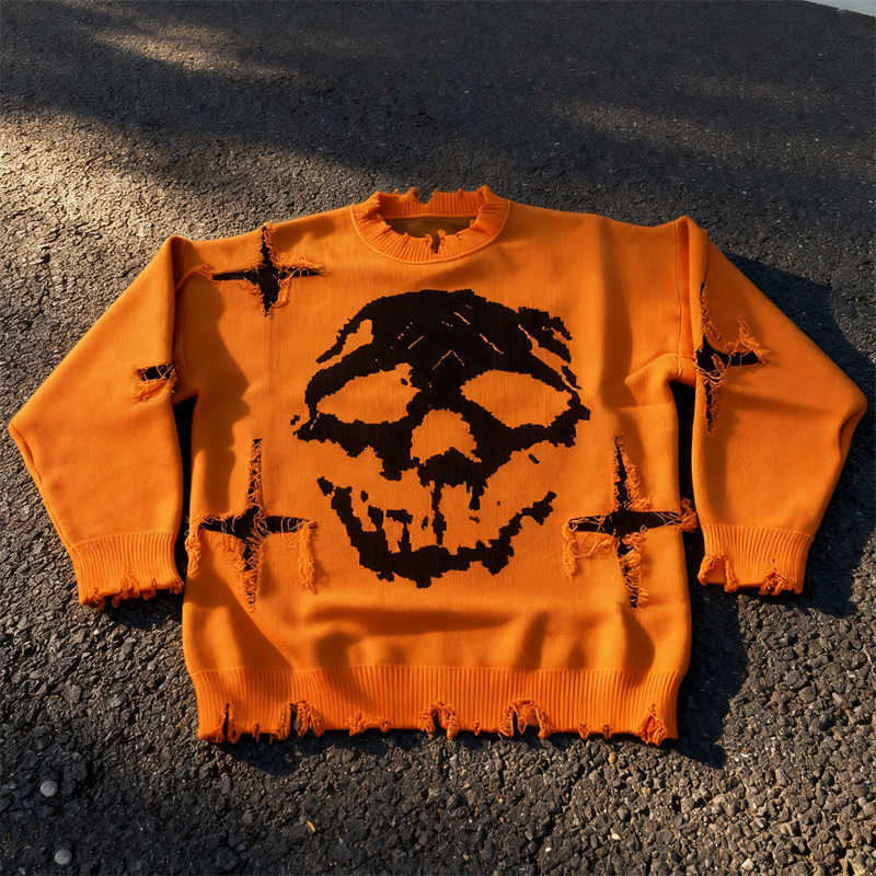 Hallown New Skull Head Sweater Women's Loose Round Neck Knitted Hoodie Gothic Aesthetic Casual Y2K S260921ZNZE