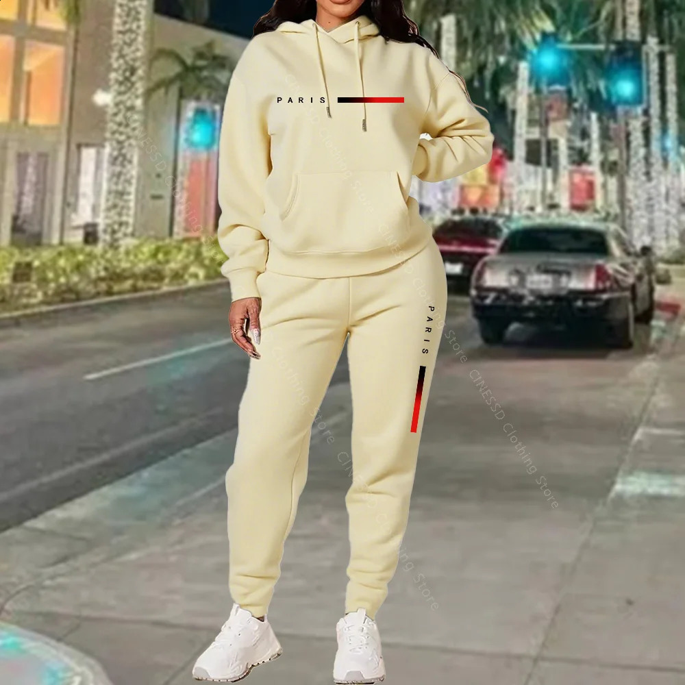 Women's Sets Hoodie and Pants PARIS Letter Print High Quality Sports Suit Spring Autumn Aesthetic Activewear Women Clothing 260920