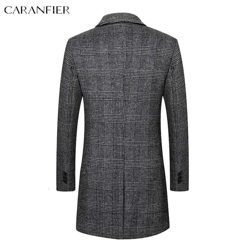 Mens Men's Wool Blends CARANFIER Wool Blend Winter Plaid Coats Thick Cotton Male Jackets Long Men Solid Windproof Lapel Classic Outwear EU SIZE