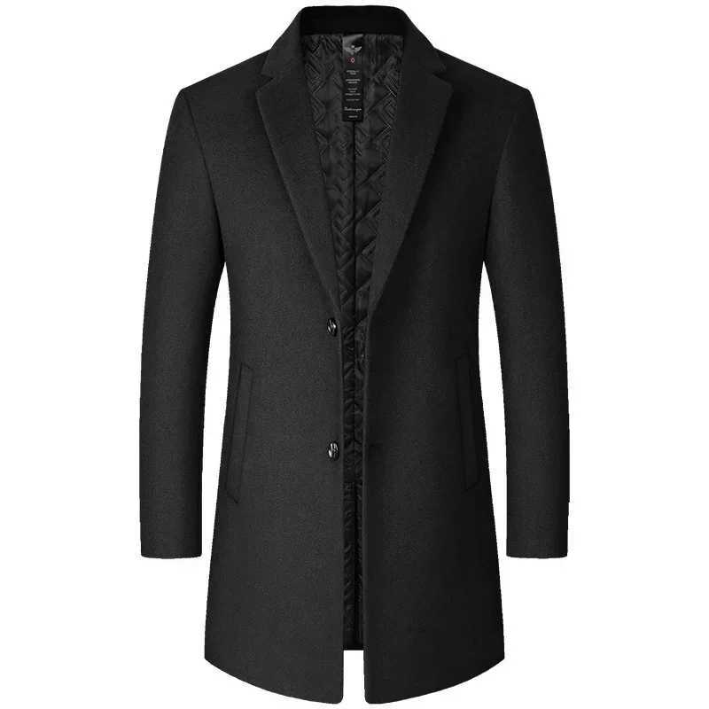 BROWON Blends Men's Brand Wool Trench Coat Men Autumn and Winter New Solid Color Long Woolen Coat for Men Business Casual Windbreaker Men Cloth