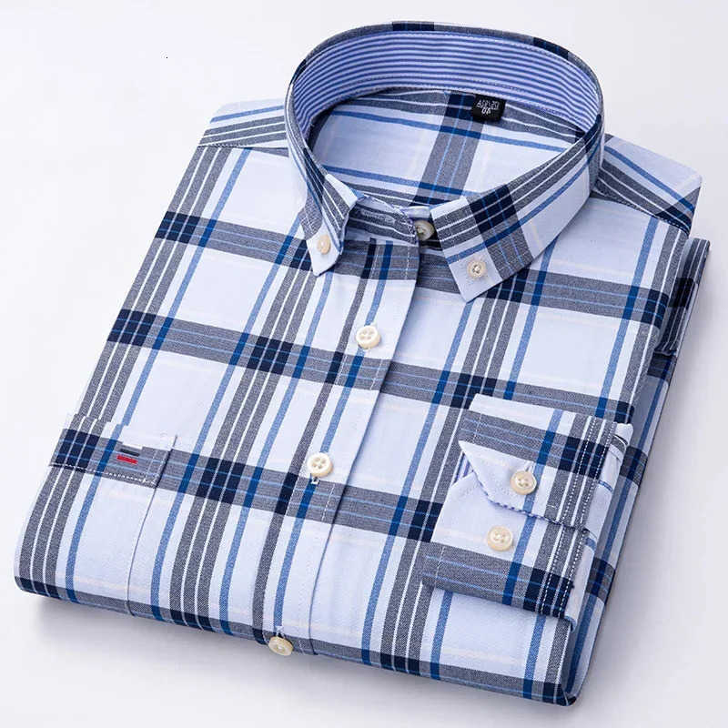 In Shirts New Men's Casual Shirt Plus Size 7XL 100% Cotton Oxford Long-Sleeve Shirts for Man Slim Fit Formal Plain Shirt Plaid Office Elegant C