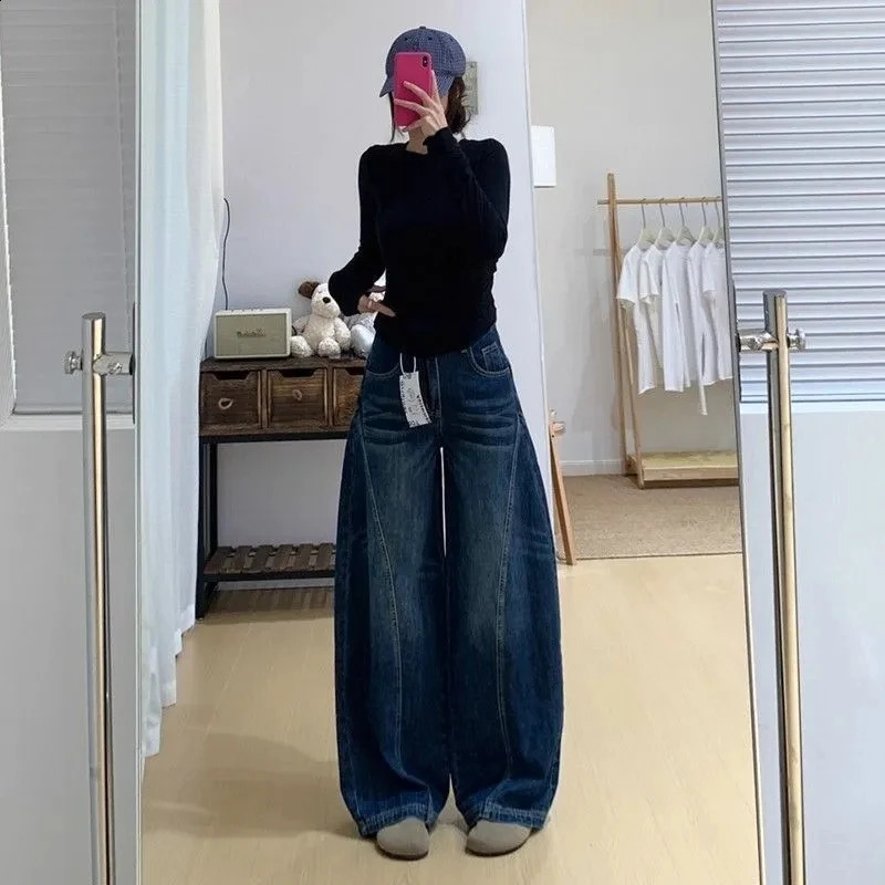 Jeans da donna Y2k vestibilità ampia pantaloni larghi a gamba dritta pantaloni larghi in denim casual streetwear vita alta jeans Y2k lavati vintage