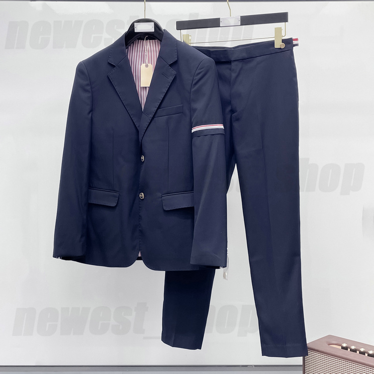 Mens Suits Blazers Western clothing designer classic Blazer sets autumn luxury outwear coat slim fit striped patchwork Webbing womens suit navy pant