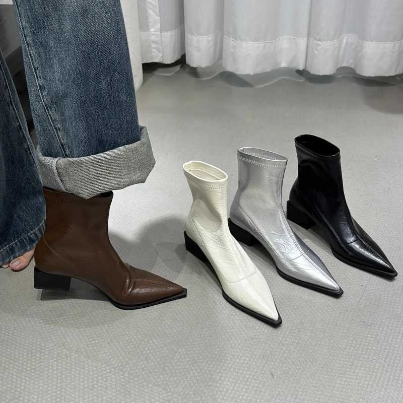 Autumn Women Ankle Boots Boots Shoes Fashion Pointed Toe Ladies Short Boot Square Low Heel Casual Winter Women's Footwear 2024 H260921