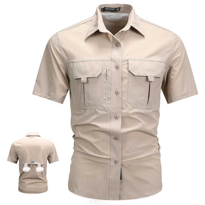 Men's Shirts Men's short Casual sleeved shirt ice silk quick drying middle-aged and young men's lapel workwear multi pocket shirt sum
