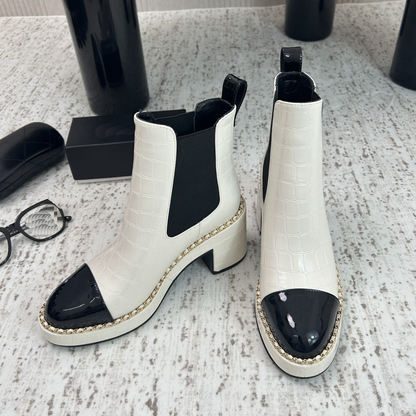 Designer Dress Shoes Luxury Women Genuine Leather Cow Suede Boots Round Toe Elastic Band Chunky Heels Ankle Boots Size 35-41 Designer Boots