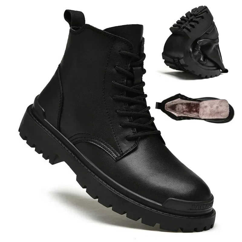Boots Boots Motorcycle Genuine Leather Men Winter Warm Snow Ankle Boots Man Quality Outdoor Shoes Leisure Walking Shoes Big Size 38-48 H260921