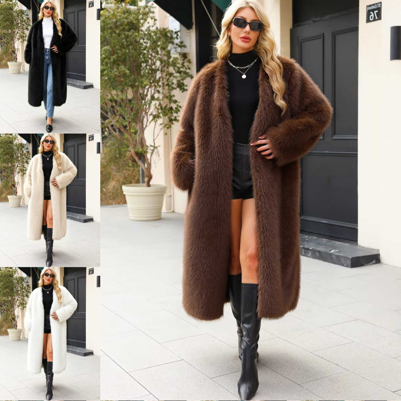 Faux Women Fur Long Coats Jackets V Neck Coat Thick War Y2k Streetwear Jacket Elegant Work Outerwear Autun Winter 2026 D260921
